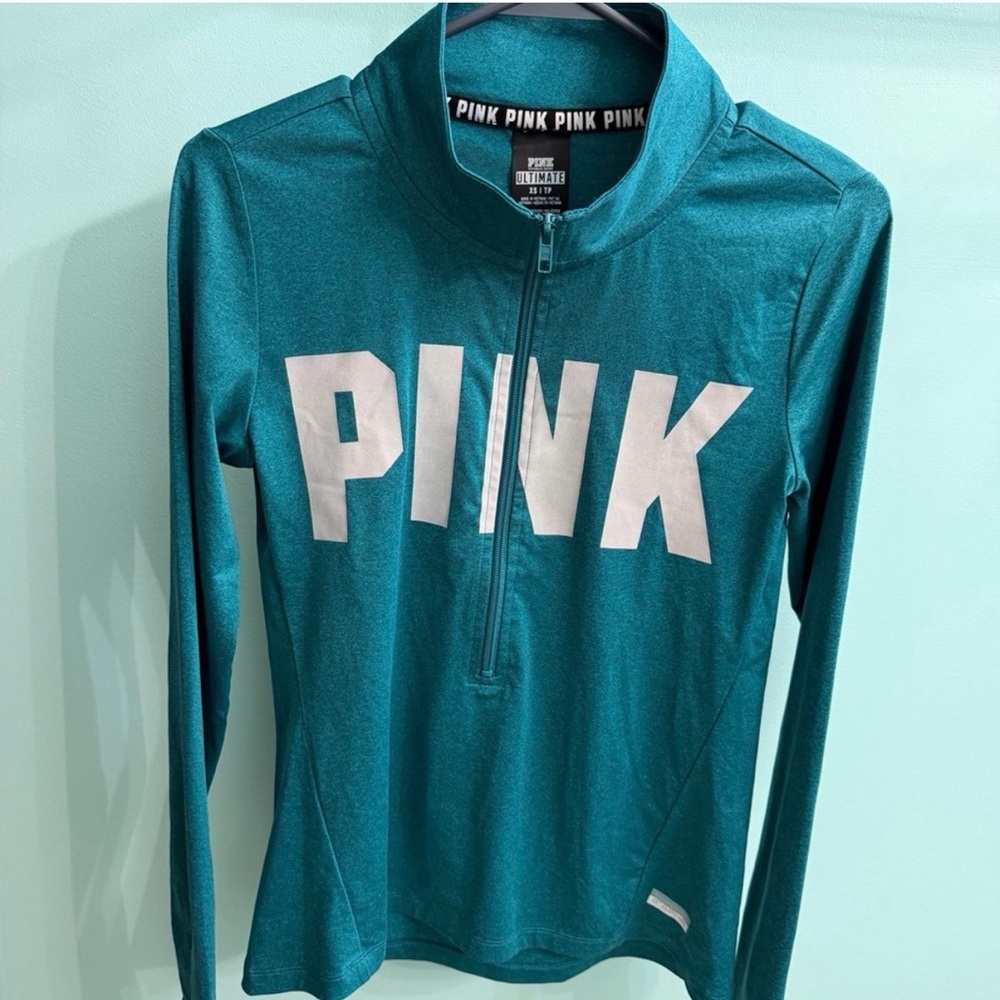 Set of 2 PINK Victoria's Secret Tops Teal Quarter Zip and Pink Sweatshirt - Picture 2 of 9